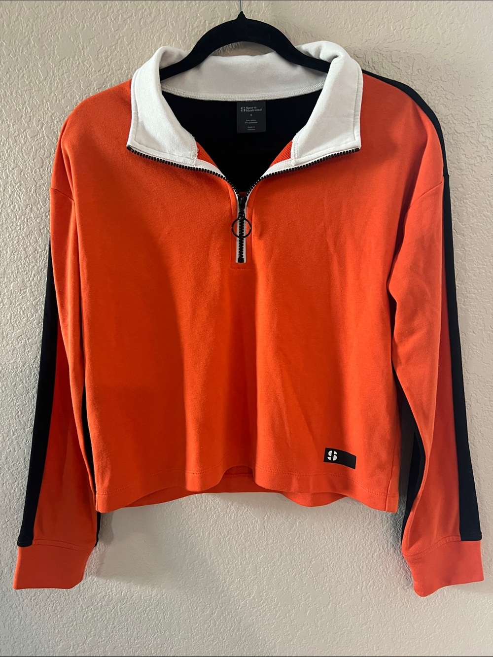 Sports Illustrated Orange & Black Quarter Zip Pull Over Sweater